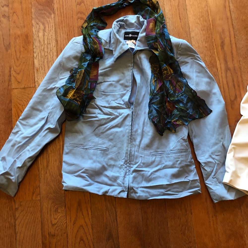 Vintage Jackets size 8 Blue and White.  Blue comes with vintage scarf